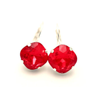 Swarovski Light Siam Earrings, 12mm Cushion Cut